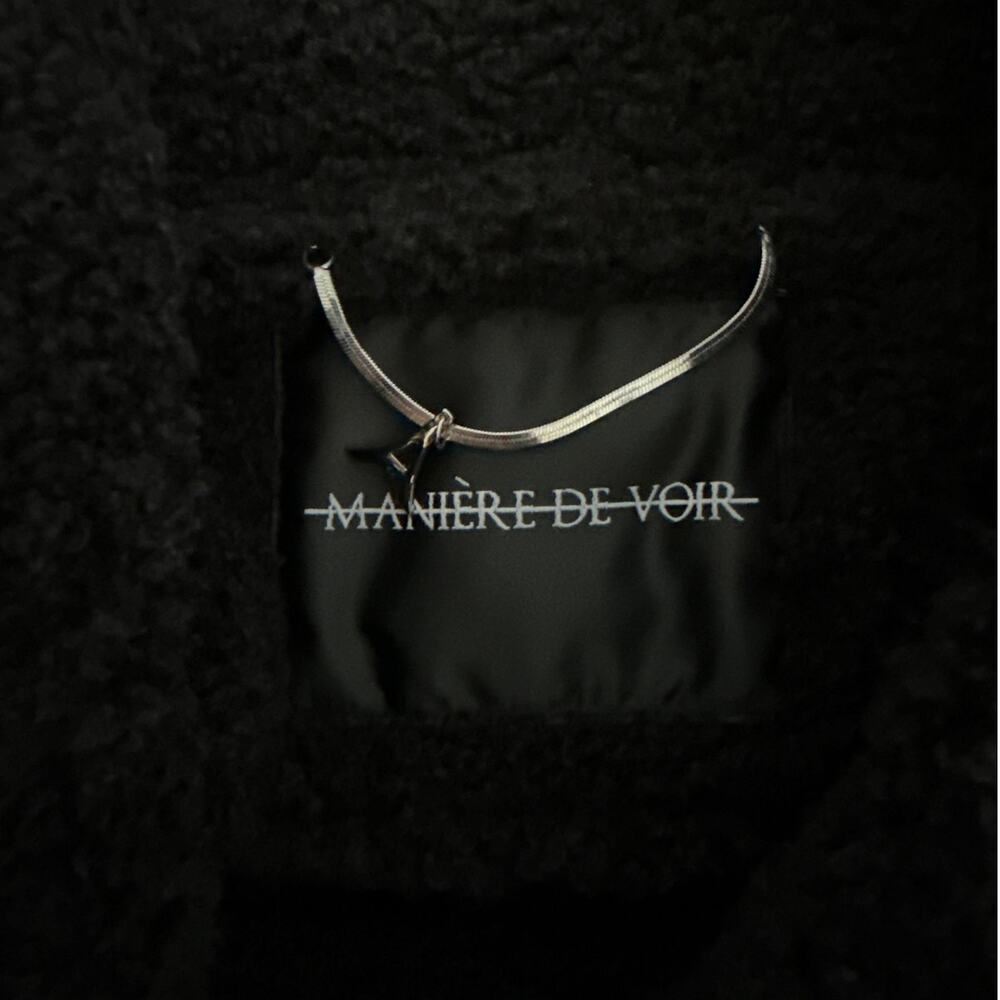 Maniere De Voir Jacket Faux Leather Plush Trim Detachable Sleeves Size US4 Black - Picture 4 of 8